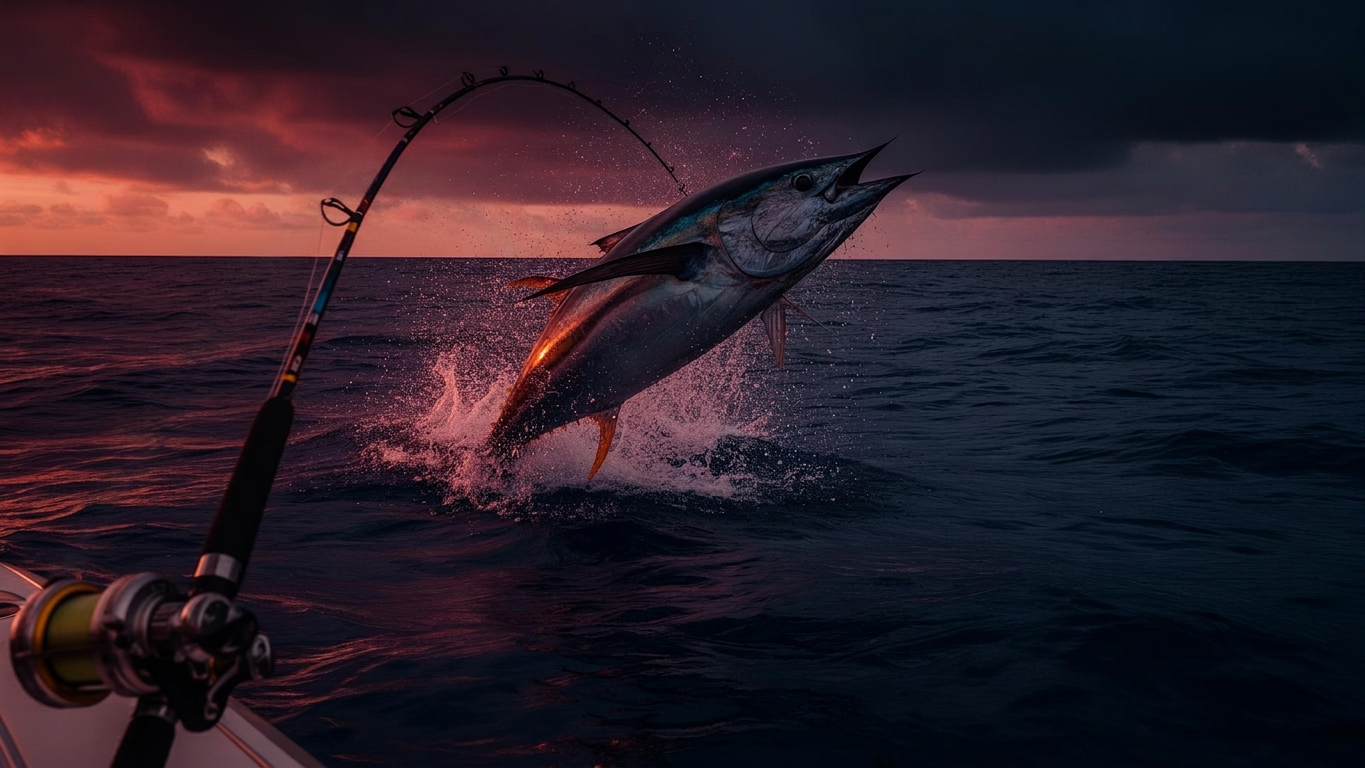 Bluefin tuna leaping at sunset